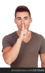 Young casual men with silence gesture isolated on a white background
