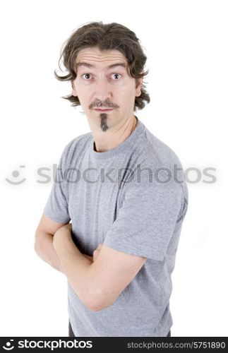 young casual silly man in a white background