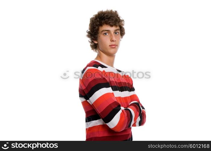 young casual teen man posing, isolated on white background