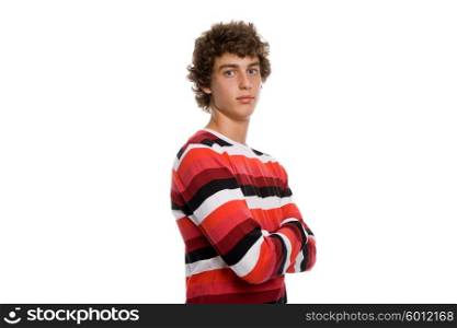 young casual teen man posing, isolated on white background