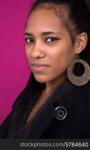 young casual woman close up portrait, studio shot