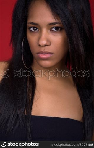 young casual woman close up portrait, studio shot