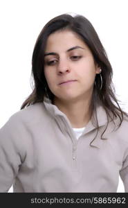 young casual woman portrait in a white background