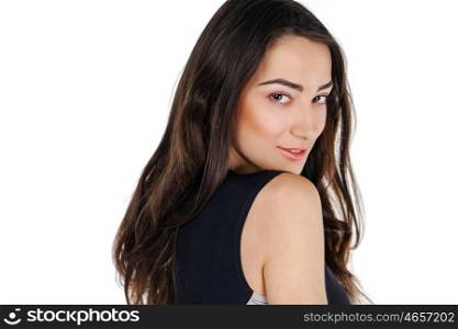 Young casual woman portrait isolated on white background. Happy girl close up face
