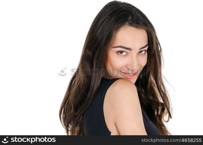 Young casual woman portrait isolated on white background. Happy girl close up face