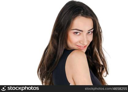 Young casual woman portrait isolated on white background. Happy girl close up face