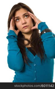 young casual woman portrait with a headache