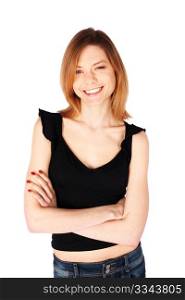 Young casual woman smiling isolated over a white background