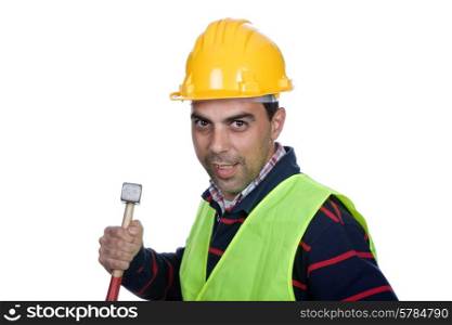 young casual worker portrait with a hammer