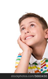 Young caucasian boy posing over white background