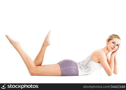 young caucasian fitness model posing, isolated on white