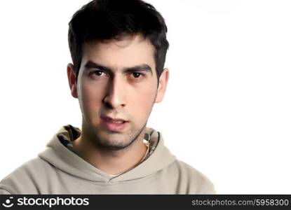 young caucasian man portrait in a white background
