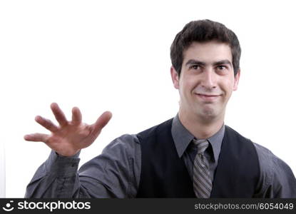 young caucasian man portrait in a white background