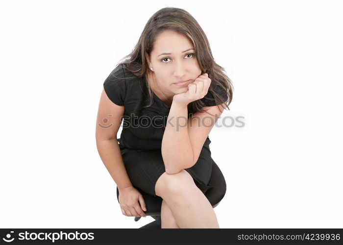 young caucasian woman looking straight at the camera with a very neutral look
