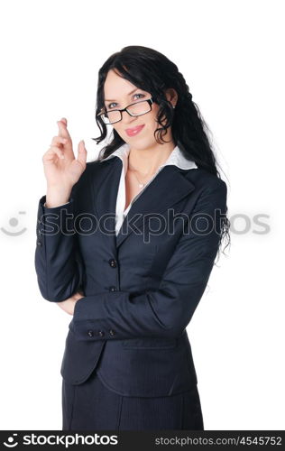 young charming brunette in a business suit with glasses