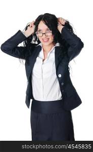 young charming brunette in a business suit with glasses