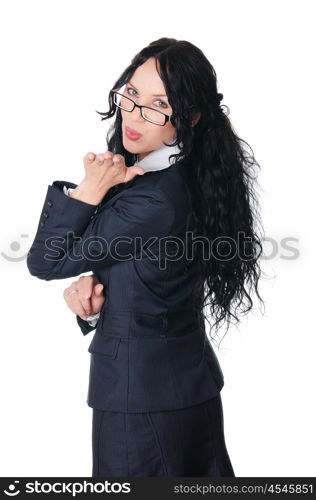 young charming brunette in a business suit with glasses