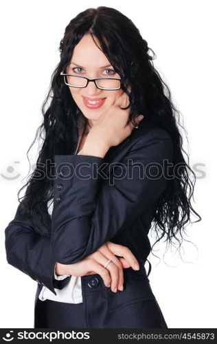 young charming brunette in a business suit with glasses