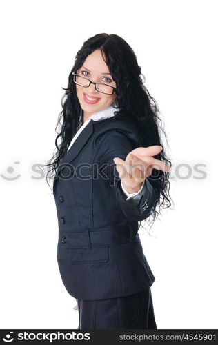 young charming brunette in a business suit with glasses