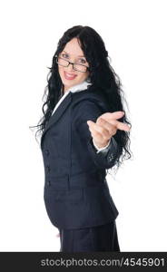 young charming brunette in a business suit with glasses