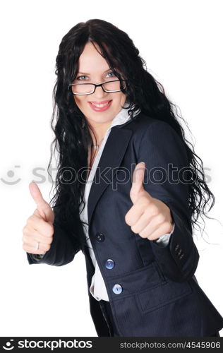 young charming brunette in a business suit with glasses