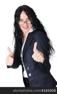 young charming brunette in a business suit with glasses