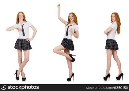 Young cheerful student female isolated on white