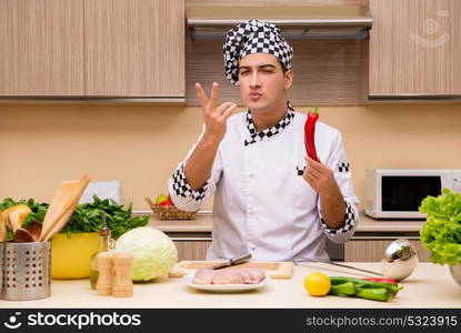 Young chef working in the kitchen