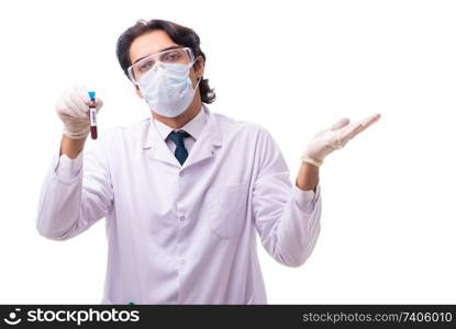 Young chemist isolated on white background 