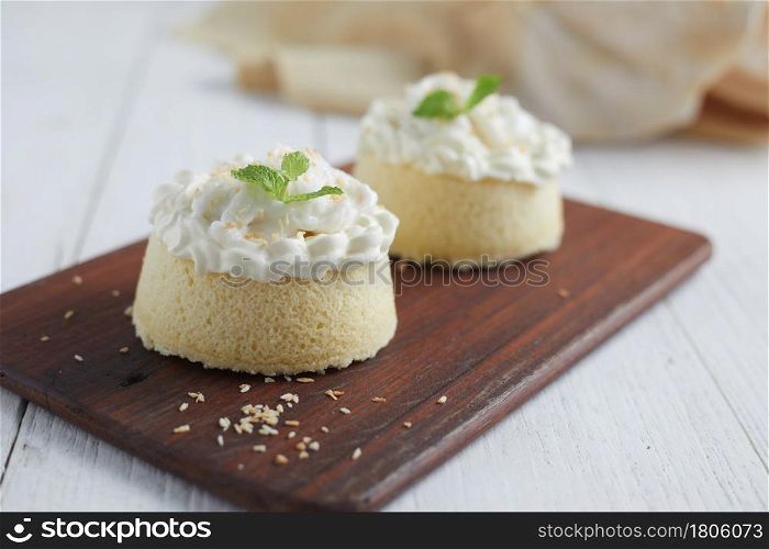 young coconut homemake cake on white background.. young coconut homemake cake