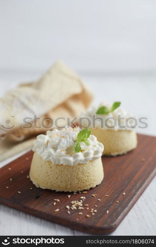 young coconut homemake cake on white background.. young coconut homemake cake