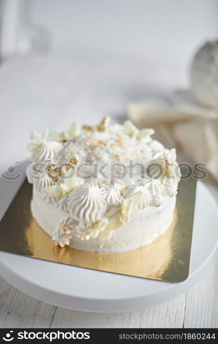 young coconut homemake cake on white background.. young coconut homemake cake