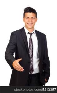 Young Confident young business man shaking hands isolated on a white background