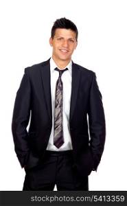 Young Confident young business man standing against white background