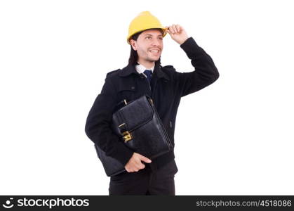 Young construction architect isolated on the white