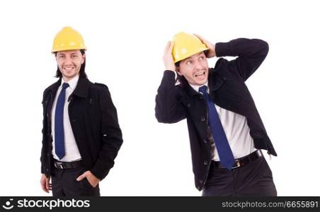 Young construction architect isolated on the white. The young construction architect isolated on the white