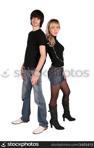 young couple. black shirts and blue jeans