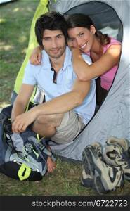 Young couple camping