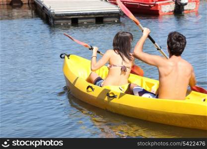 Young couple canoeing