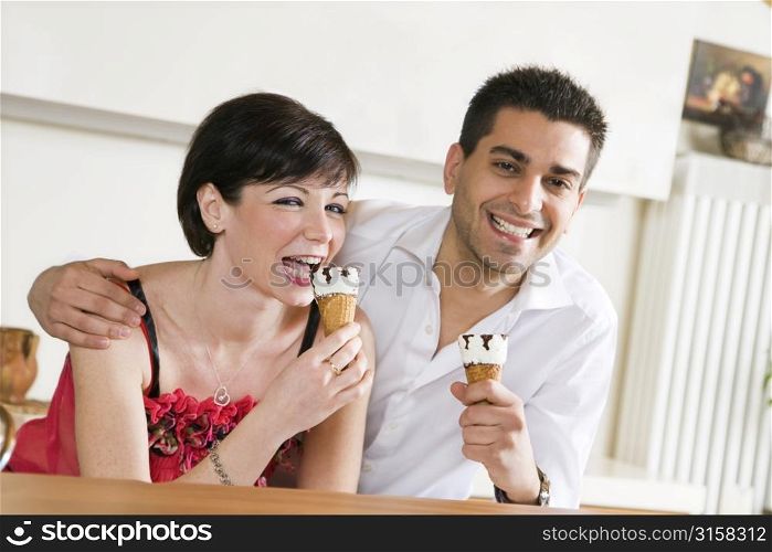 Young couple eating an ice cream