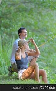young couple fishing