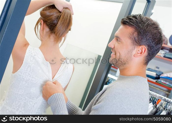 Young couple in a clothing store