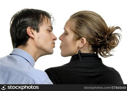 young couple in a kiss, isolated on white