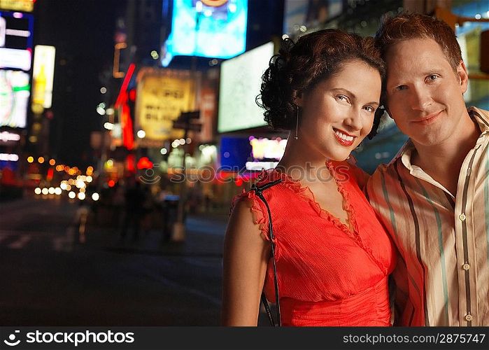 Young Couple in City at Night close up