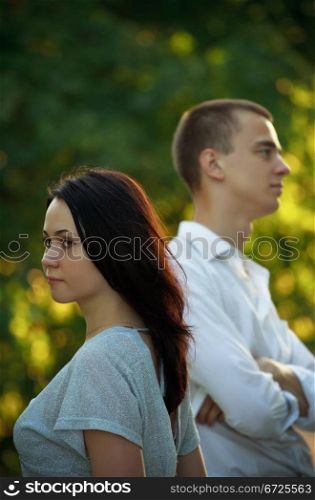 young couple in little quarrel