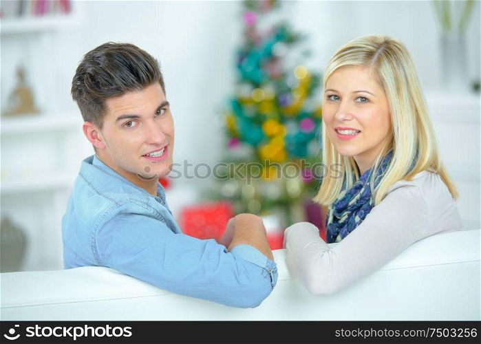 young couple in living room