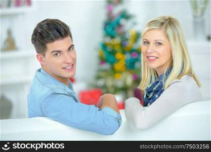 young couple in living room
