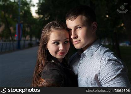 Young couple in love face and shoulders