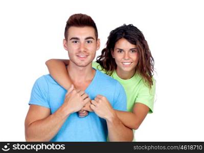 Young couple in love isolated on white background