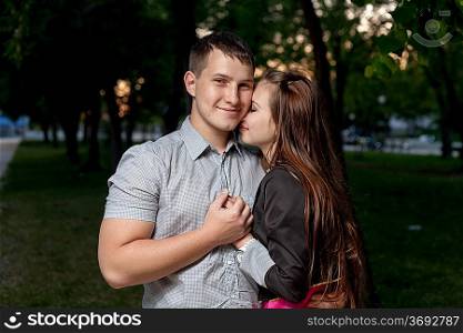 Young couple in love kissing